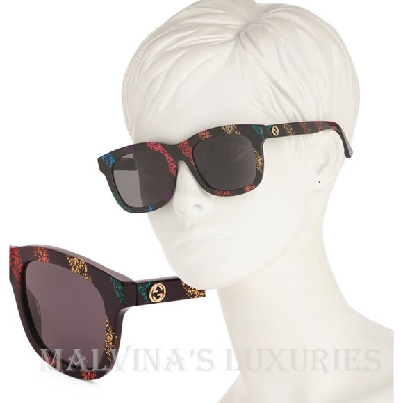 GUCCI SUNGLASSES GG0326S 003 GLITTER STRIPE INTERLOCKING G LOGO DETAIL - Picture 1 of 7